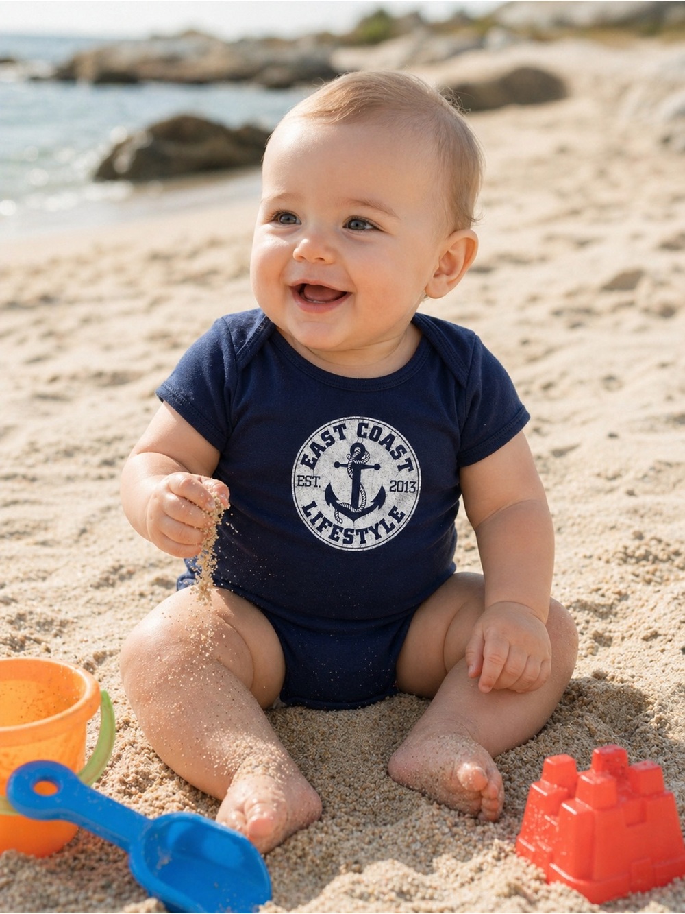 East Coast Lifestyle Baby Onesie Blue Nautical Anchor Bodysuit 3-6 Months Unisex